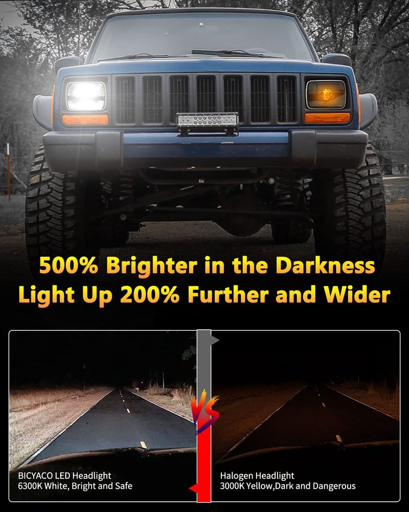 BICYACO 1 Pair 105W Rectangular 5x7/ 6x7 Inch Led Headlight High Low Beam Headlamp Compatible with Jeep Wrangler YJ Cherokee XJ Kenworth T300 1997-2010 Replacement H6054 H5054 H6054LL 69822 6052 6053 - Image 2